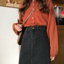 Dam svart denim midi kjol med tvättad effekt och sprund bak Främre fickor Bälteshällor Denim med polyester 5