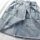 Dam denim mini kjol med bälte Stor fyrkantig spänne A-linjeformad design Två påsydda fickor Bomull denim För vardagligt bruk 4