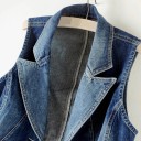 Damfigursydd jeansväst med reverskrage Blå Tvättad effekt Snedställda dragkedjor med dekorativa hängen Metallknappar Bomull och polyester 3