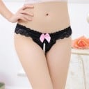 Damernas erotiska tanga av fin spets med utskärning och en rad vita pärlor Kontrastfärgade rosett Nylon och spandex Midja 56 till 80 cm 5