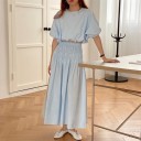 Damset blus och lång kjol Blus med korta puffärmar Kjol med bred rynkad midja Bomull och linne med polyester 5