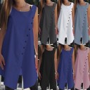 Damblus utan ärmar med slits i mitten Förlängt linneformat snitt Asymmetrisk fåll Dekorativa knappar Blandning av polyester och bomull 11