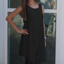 Damblus utan ärmar med slits i mitten Förlängt linneformat snitt Asymmetrisk fåll Dekorativa knappar Blandning av polyester och bomull 14