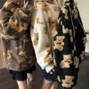 Dams fluffig hoodie med dragkedja och björnmotiv Oversize passform Lockig fleece yta Längd över höfterna Bomull 4