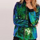 Dam vårjacka bomber med paljetter över hela ytan Ribbad ståkrage och manschetter Dragkedja Glittrande utseende Polyester 5