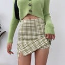 Damernas rutiga mini kjol med dolda shorts Kort A-linjeformad stil Två slitsar på den främre delen Acetatmaterial För vår och sommar 7