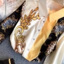 Damset med skjorta med långa ärmar och shorts Barockornamenttryck Svart, crème och gyllene färg Hög midja Polyester 6