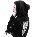 Damskort hoodie Svart Vit tryck av dödskalle med text Nätfåll och manschetter Metallringar på ärmarna Polyester och spandex 4