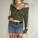 Dam kort ziptröja med huva i olivgrön färg Ornamenttryck på ärmarna Crop snitt Tillverkad av polyester med bomull och spandex 4