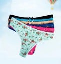 Set med 6 st damtrosor i tanga med blommönster Bomull med spandexblandning Dekorativ rosett fram Slumpmässigt urval av färger 4