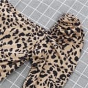 Damblus med leopardmönster i kort modell Långa puffärmar Hjärtformad halsringning med rynkad mittdel Slät polyesterstoff 5