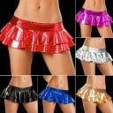Damernas glänsande mini kjol med dubbla volanger Metallisk look Bred slät midja Låg placering på höfterna Polyester och konstläder 7