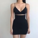 Damens tajta mini kjol med hög midja Bred elastisk midja Kavajskärning Svart färg Polyester och spandex Elastisk tyg 3