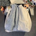 Damsidig jacka med plyschsida och tryck av tecknade figurer Ståkrage Dragkedja Sidofickor Polyester 5