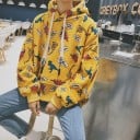 Damoversize hoodie med huva Heltryckt mönster av dinosaurier och seriebubblor Känguruficka Dragsko i huvan Polyester och bomull 3