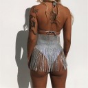 Dams glittrande prydnadsskjorta med långa fransar Snörning fram Snörning med snöre Bärs över shorts eller badkläder Polyester 11