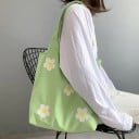 Damsk canvasväska med tryck av stora blommor Enkel shopper med breda handtag Canvas och polyester 36 x 37 cm 4