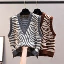 Damstickad väst utan ärmar med zebramönster V-ringning Ribbad kant Polyester För skjorta och långärmad tröja 3