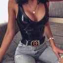 Body de cuero negro para mujer 2