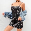 Rochie neagră pentru femei, cu imprimeu de fluturi 2