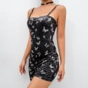 Rochie neagră pentru femei, cu imprimeu de fluturi 4