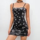 Rochie neagră pentru femei, cu imprimeu de fluturi 5