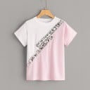 Tvåfärgad paljett T-shirt för kvinnor 4