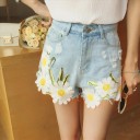 Denimshorts för kvinnor med blommor 3