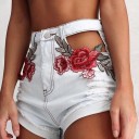 Jeansshorts för kvinnor med rosor J1083 3