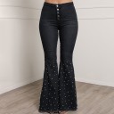 Klockbottenjeans för kvinnor med pärlor 6