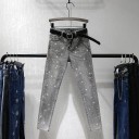 Grå jeans för kvinnor med strass 2