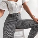 Pantalons pour femmes à taille haute à carreaux 2