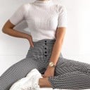 Pantalons pour femmes à taille haute à carreaux 3