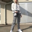 Dámske kockované nohavice čiernobiele 3