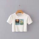 T-shirt med kort tryck för kvinnor 2