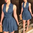 Rochie pentru femei, fără mâneci, cu nasturi 2