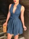 Rochie pentru femei, fără mâneci, cu nasturi 4