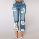 Kvinnors slitna stretchjeans 4