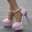 Kvinnors rosa pumps med strass 5