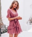 Rochie roz pentru femei cu volane 3