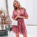 Rochie roz pentru femei cu volane 5