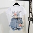 T-shirt och jeansshorts för kvinnor B944 2