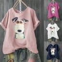 Dam T-shirt med hundtryck 5