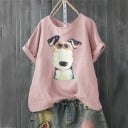 Dam T-shirt med hundtryck 8