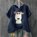 Dam T-shirt med hundtryck 9