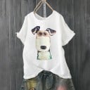 Dam T-shirt med hundtryck 10