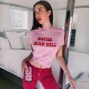 T-shirt med rosa tryck för kvinnor 3