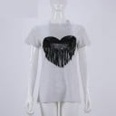 Dam T-shirt med hjärttryck och fransar 5