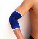 Armbågsbandage 2 st för skydd av armbågar vid sport Flexibla stickade ärmar utan stängning Blå med mörka ränder och vit kant 1