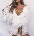 Dams fluffiga cardigan med långa öglor av garn Löst snitt utan knäppning Långa ärmar Polyester Avslappnad överdel till jeans 6